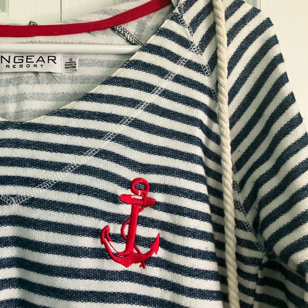 Nautical Navy and White Striped Hoodie w/ Anchor - Picture 3 of 6